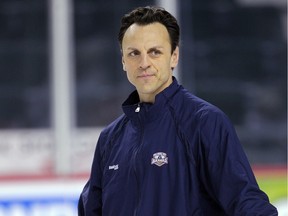 Rocky Thompson, seen in a 2012 photo when he was an assistant coach with the Oklahoma City Barons, is enjoying success as head coach of the OHL's Windsor Spitfires.