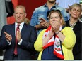Southampton chairman Ralph Krueger and Southampton owner Katharina Liebherr before the start of the a 2014 pre-season friendly match between Southampton and Bayer Leverkusen at St Mary's Stadium in Southampton, England.