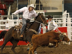 Brett Buss of Ponoka, pictured in a 2008 file photo competing in the Canadian Rodeo Tour team roping event in Calgary, will compete in the 2015 Canadian Finals Rodeo team roping event with his cousin, Klay Whyte.