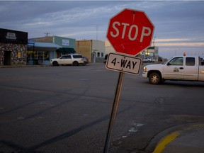 The main street in Hardisty, Alta., Friday, Nov. 6, 2015. Lee Hayes and his coworker Dave Stuart have a blunt assessment of U.S. President Barack Obama's rejection of the Keystone XL pipeline: "It sucks." The two 50-something men make their living maintaining equipment in the tiny, quiet town of Hardisty, Alta., where oilsands crude was to have begun its journey along Keystone XL.