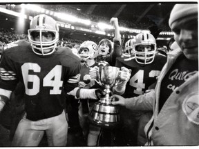 The Edmonton Eskimos have made 34 appearances at the Grey Cup - the most of any CFL team - and have won the championship 13 times. Here, the Eskimos celebrate their victory in 1981.