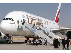 An Emirates airline's Airbus A380 made an emergency stop Monday in Edmonton for a medical emergency on board.
