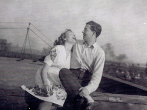 Monte and Enid Stout celebrate the end of the Second World War from their Montreal apartment on May 8, 1945, VE Day. Stout served as a Royal Canadian Air Force navigator. He was 93 when he died Aug. 30, 2014.