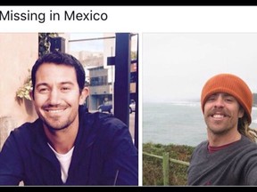 Dean Lucas, left, and Adam Coleman are feared missing in Mexico after not contacting their family for over a week. They left Edmonton on Sept. 28 and were last heard from on Nov. 20.
