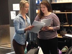 Choreographer/director Amber Borotsik, rehearsing with acting student Bebe Trembath a devised theatre response to Lorca's Blood Wedding, as part of the Bridges Theatre Project at Victoria School of the Arts.