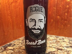 Rogue's Beard Beer, brewed with yeast cultivated from the brewmaster's beard.  Brewmaster John Maier is pictured on the label.