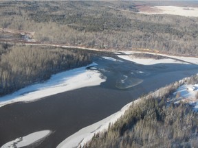 Pictures of a 100-km long leak of coal mine sludge, making its way down the Athabasca River. One billion litres of sludge leaked from the closed Obed Mountain Mine near Hinton on Oct. 31.