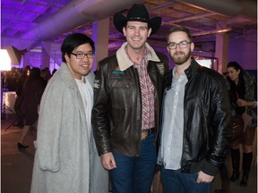 Mayor Don Iveson flanked by Anton Atienza, left, and Aaron Camponi at the YEG People launch party on Nov. 13.