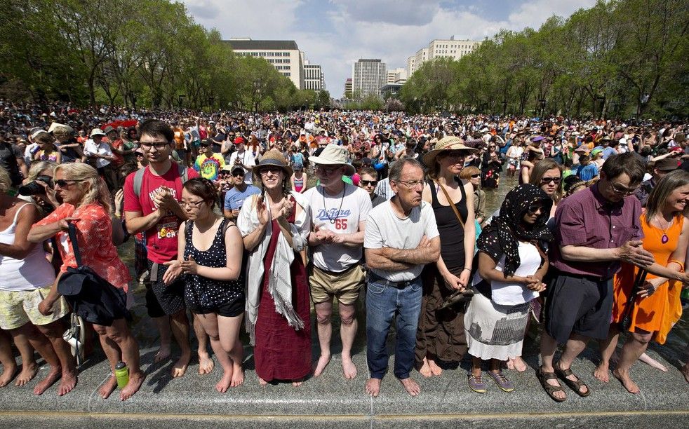 A crowd watches as Rachel Notley is sworn in as Alberta's 17th premier in Edmonton, Alta., on Sunday, May 24, 2015.