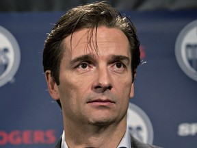 Dallas Eakins speaks to media in Edmonton on Dec. 16, 2014 after being fired from his job as head coach of the Edmonton Oilers.