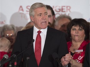 Dwight Ball, Newfoundland and Labrador Liberal leader, addresses supporters after winning a majority government in the provincial election in Corner Brook, N.L. on Monday, Nov. 30, 2015.