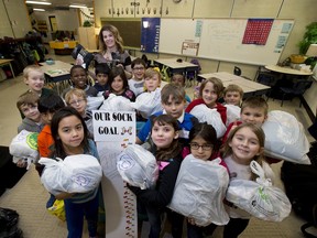 Katherine Kauffeldt's Grade 3 Duggan Elementary School class has collected 714 pairs of sock for clients of Boyle Street Mission over a two-week period.