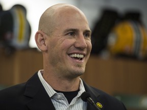 Jason Maas speaks to the media about his first head coaching job after Edmonton Eskimo Football Club announced his hiring as head coach, the 21st in club history, at Commonwealth Stadium on Dec. 14, 2015.