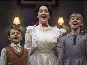 Gianna Read as Mary Poppins, with Ethan Stang and Anna Johnson as Michael and Jane Banks Disney and Cameron Mackintosh's Mary Poppins.