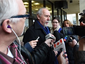 Brian Beresh, Travis Vader's defence lawyer, speaks outside the Edmonton courthouse in December 2014.