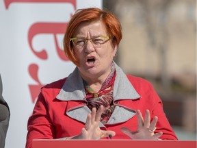 This April 15, 2015 file photo shows Edmonton Centre candidate and MLA Laurie Blakeman during the spring election campaign in the city.