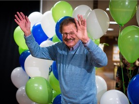 Mauro Bagnariol, winner of $30 million in the Nov. 6 Lotto Max draw, celebrates his jackpot at the Alberta Gaming and Liquor Commission in St. Albert on Dec. 3, 2015.