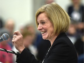 Premier Rachel Notley gives a speech to party members at the NDP's provincial council meeting Saturday. Notley spoke about what the NDP has accomplished this year and plans for 2016 at MacEwan University in Edmonton, Dec. 12, 2015.