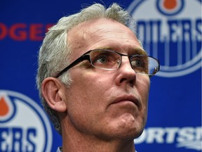 Edmonton Oilers general manager Craig MacTavish at a news conference fielding question about the firing of his team’s head coach, Dallas Eakins on Dec. 15, 2014.