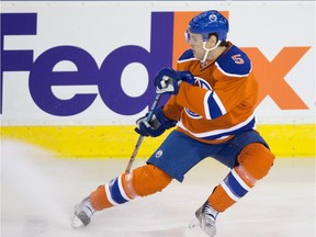 Edmonton Oilers defenceman Mark Fayne, playing Monday, Dec. 21, 2015, against the Winnipeg Jets at Rexall Place, says he is determined to show he belongs in the NHL after being recalled from the AHL's Bakersfield Condors.