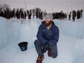Cory Livingood, lead artisan for the ice castle starting to take shape for the first time this year in Hawrelak Park.