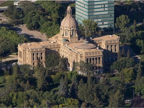 An aerial view of the Alberta legislature