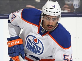 Jujhar Khaira of the Edmonton Oilers skates during the warm-up prior to play against the Toronto Maple Leafs in an NHL game at Air Canada Centre on Nov. 30, 2015 in Toronto.