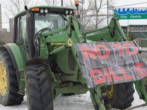 About two dozen farmers and ranchers arrived at the Alberta Legislature in farm vehicles to hear the second reading of Bill 6 on Dec. 8, 2015.