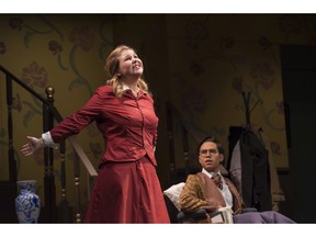 Maggie Cutler played by Dahlia Braucht and Sheridan Whiteside played by Arvin Kraushar in  The Man Who Came to Dinner performed by Millwoods Christian School.