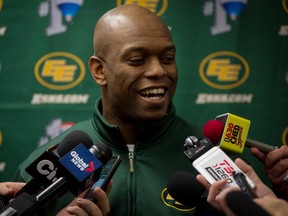 Edmonton Eskimos general manager Ed Hervey speaks to the media about the CFL team's search for a new coach on Dec 10, 2015.