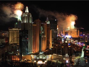 Fireworks explode from the tops of casinos on the Strip during the annual New Year's Eve celebration in Las Vegas in this Jan. 1, 2013 file photo.