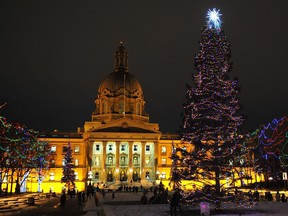 Christmas lights at the Alberta Legislature grounds.