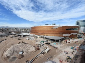 Construction continues on the Las Vegas Arena on December 3, 2015 in Las Vegas, Nevada. The USD 375 million, 20,000-seat sports and entertainment venue is being built by MGM Resorts International and AEG and is scheduled to open in April 2016.