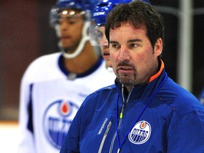 Coach Todd Nelson takes part in the Edmonton Oilers annual prospect development camp in Jasper on July 3, 2014.