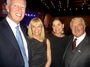 Enjoying a chat at the Glen Sather gala at the Shaw Conference Centre are, from left, Dr. Don Groot and wife Patricia, Karen Percy-Lowe and sports orthopedic surgeon Dr. David Reid. More than 1,000 people attended the sold-out event that saw the Edmonton Oilers dynasty team reunited once more.