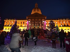 The Legislature grounds lit up for Christmas.