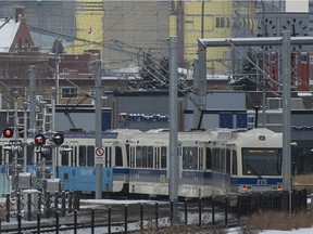 An LRT train runs down the Metro Line in Edmonton on Monday, Dec. 14, 2015.