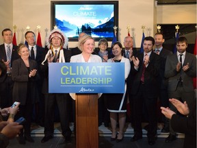 Premier Rachel Notley unveils Alberta's climate strategy in Edmonton on Sunday, Nov. 22, 2015. The new plan will include a carbon tax and a cap on oilsands emissions.