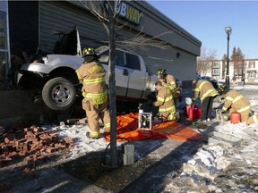 A truck crashed into a strip mall on Tuesday, Dec. 1, 2015.