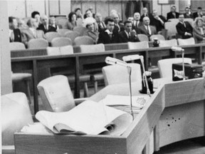 Edmonton city council chambers in 1963. In 1965 city council agreed to let TV stations televise council meetings for a three-month trial period.