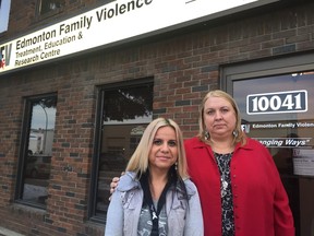 Angelica Rojas (left) and Wendy Rhyason work with domestic violence perpetrators at the Edmonton Family Violence Centre.