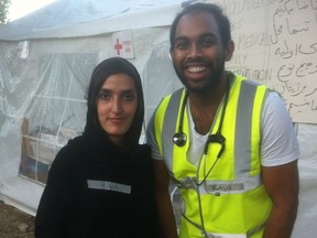 Ravi Jaipaul, a registered nurse from Edmonton, with Hina, a woman from Afghanistan who works with Health Point Project as a translator on the island of Lesbos, Greece.