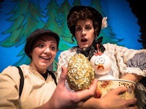Madelaine Knight and Jocelyn Ahlf in the Christmas pantomime Jack and the Beanstalk.