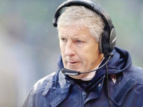 Pete Carroll and the Seattle Seahawks have the most uncertainty about where they’re headed in the NFL playoffs going into the final day of the regular season. It’s possible the Seahawks could end up in Minnesota, Green Bay or Washington in the NFC’s wild-card round. (AP Photo/John Froschauer, File)