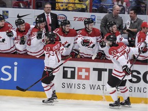 Edmonton Oil Kings head athletic therapist Brian Cheeseman, second from right on the bench, was one of two therapists for Team Canada at the recent World Junior Hockey Championships in Helsinki, Finland.