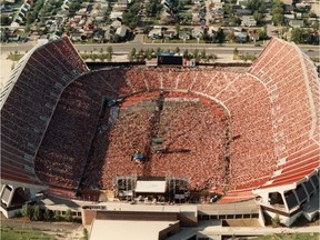 An aerial photo taken during David Bowie's concert at Commonwealth Stadium in Edmonton on Aug. 7, 1983. About 60,000 people attended the show, a part of Bowie's Serious Moonlight tour.
