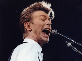 David Bowie performs during his Sound+Vision tour at Edmonton’s Northlands Coliseum on March 12, 1990.