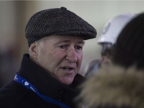 Kevin Lowe was on hand to chat with people taking part in a "sneak peek" of the under-construction Rogers Place arena in Edmonton on Saturday, Jan. 16, 2016.