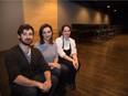 Bar manager Joshua Meachem, left, front of house Dominique Moquin, and executive chef Alysha Couture sit in the "micro-venue" area of The Almanac.