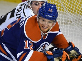 Rob Klinkhammer (12) was in the Edmonton Oilers lineup for Thursday's NHL game in Dallas after a brief stint with the AHL's Bakersfield Condors.